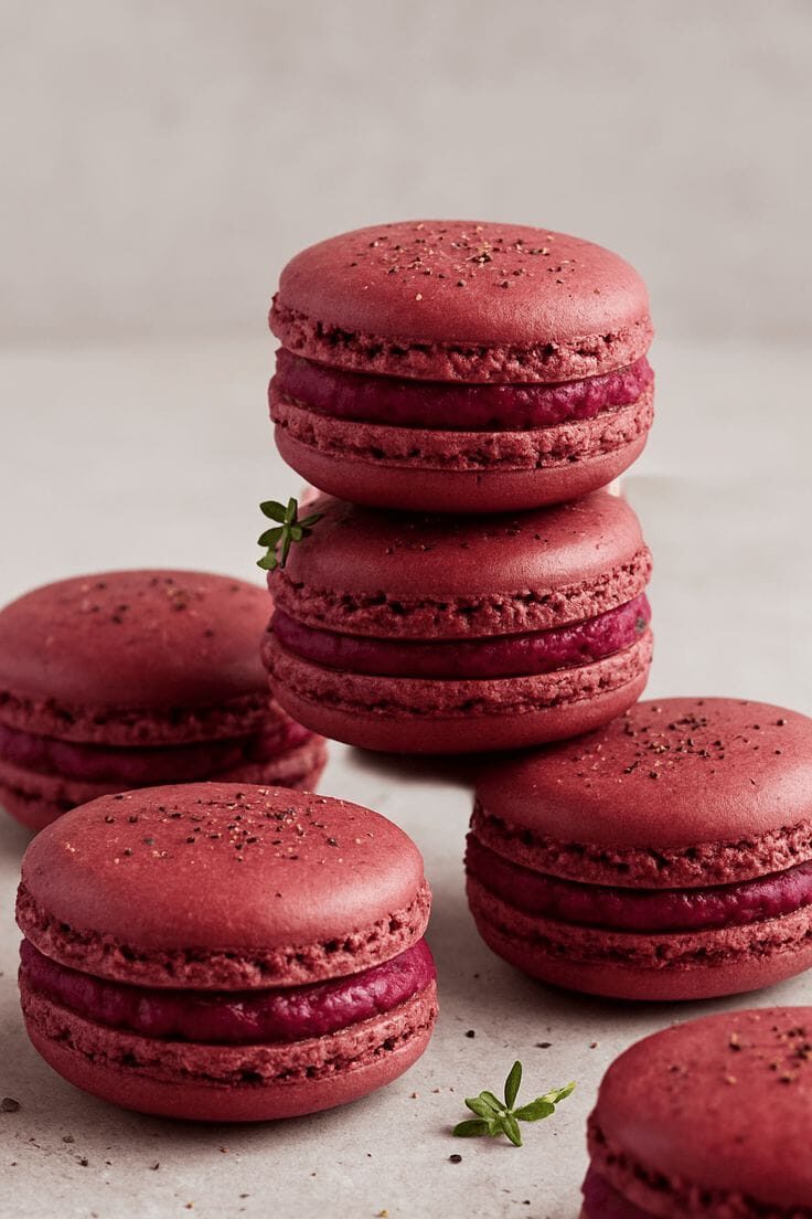 Macarons en tono berry apilados